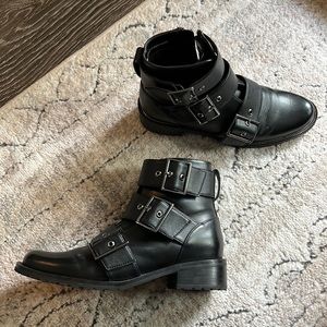 Black Blondo Leather Combat Moto Boots